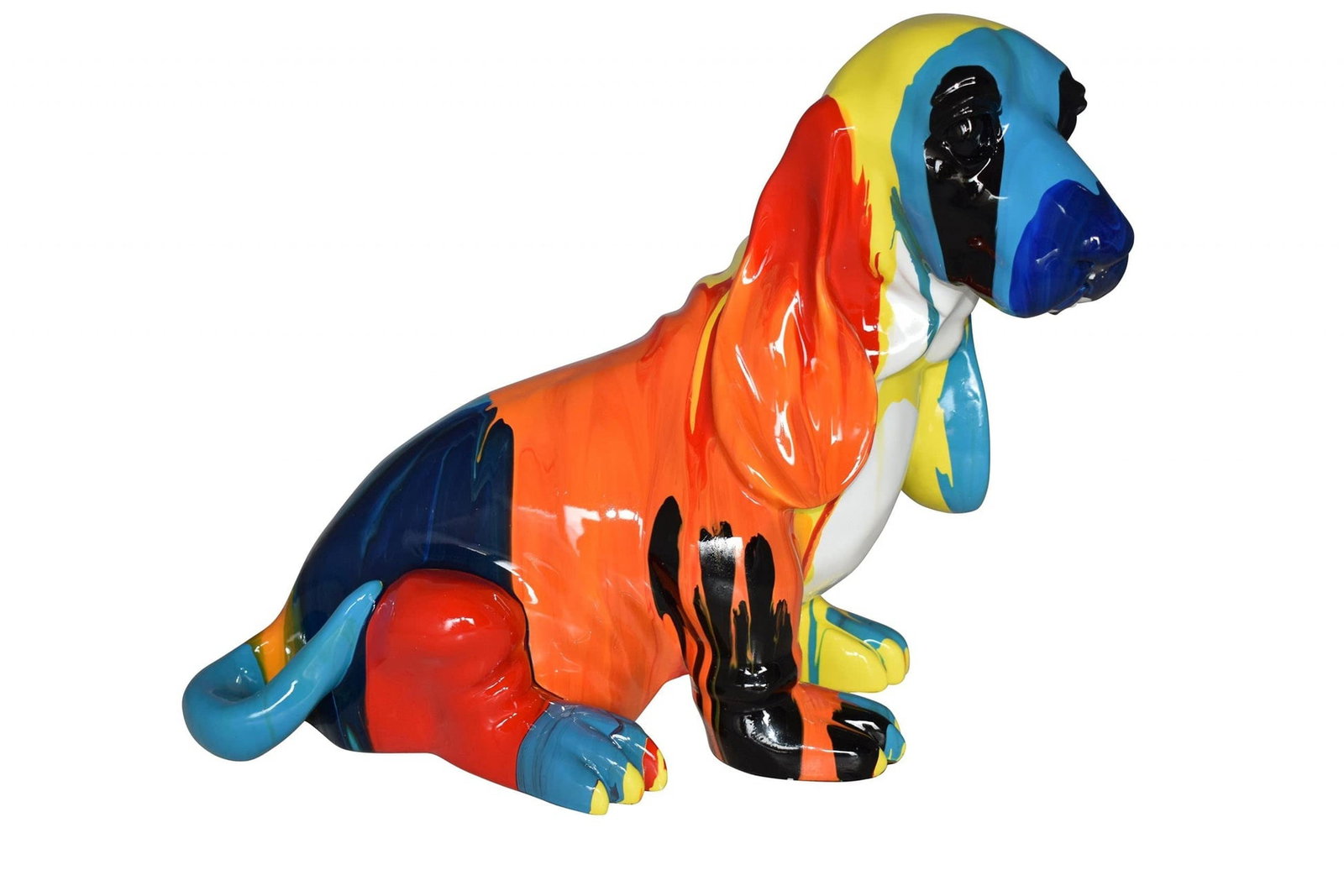 Modern Paint Drops Basset Hound Dog Statue Made of Resin Size: 16" x 8" x 13"H (1 of 9)