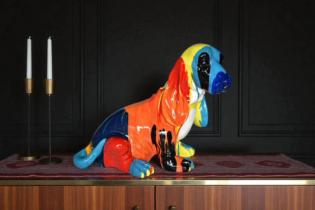 Modern Paint Drops Basset Hound Dog Statue Made of Resin Size: 16" x 8" x 13"H - 3
