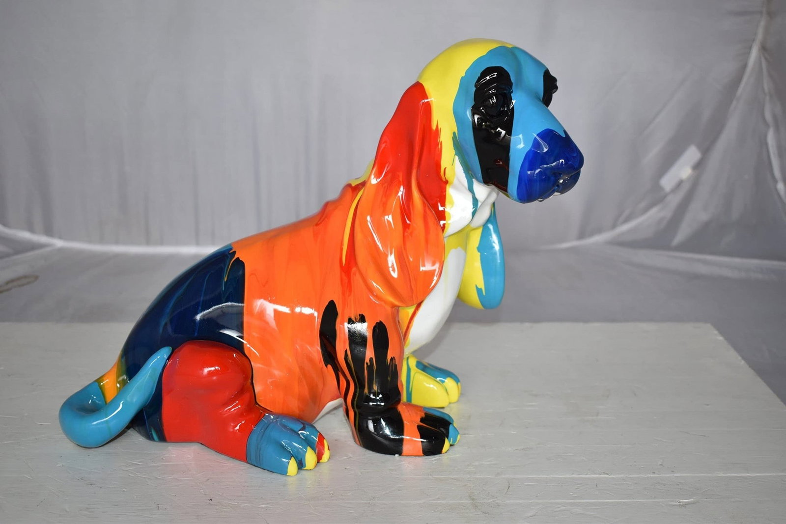 Modern Paint Drops Basset Hound Dog Statue Made of Resin Size: 16" x 8" x 13"H - 4