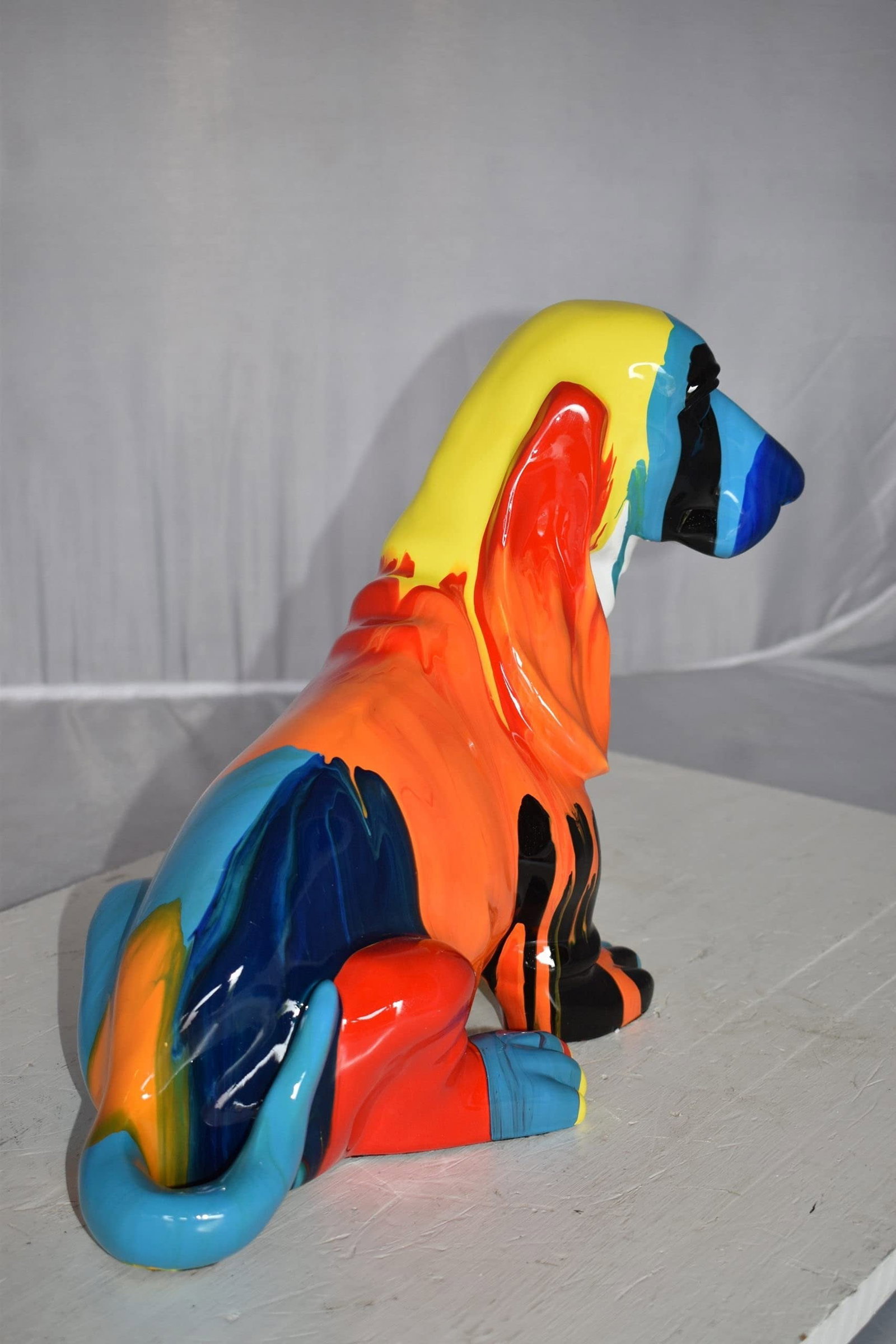Modern Paint Drops Basset Hound Dog Statue Made of Resin Size: 16" x 8" x 13"H - 5