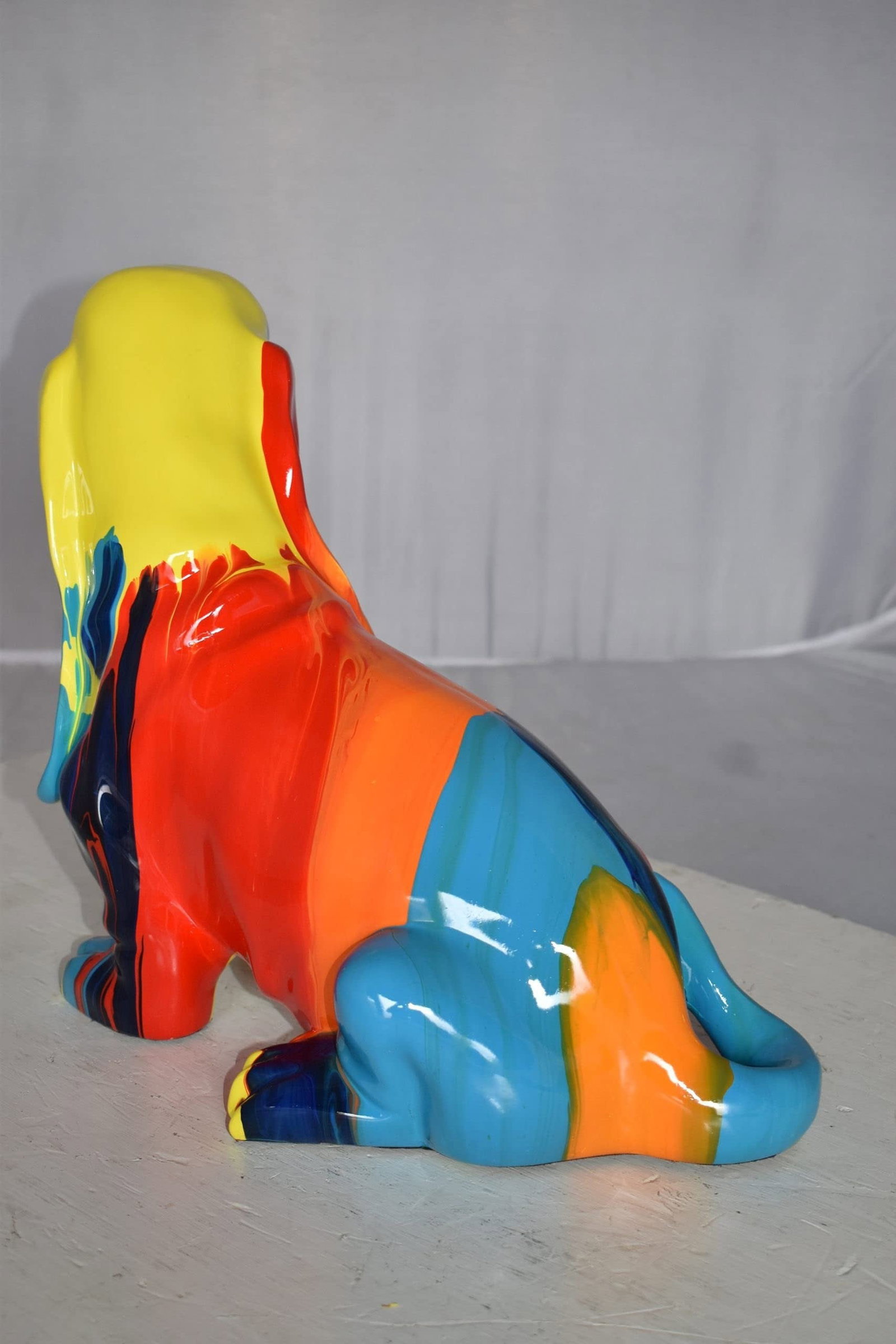 Modern Paint Drops Basset Hound Dog Statue Made of Resin Size: 16" x 8" x 13"H - 7