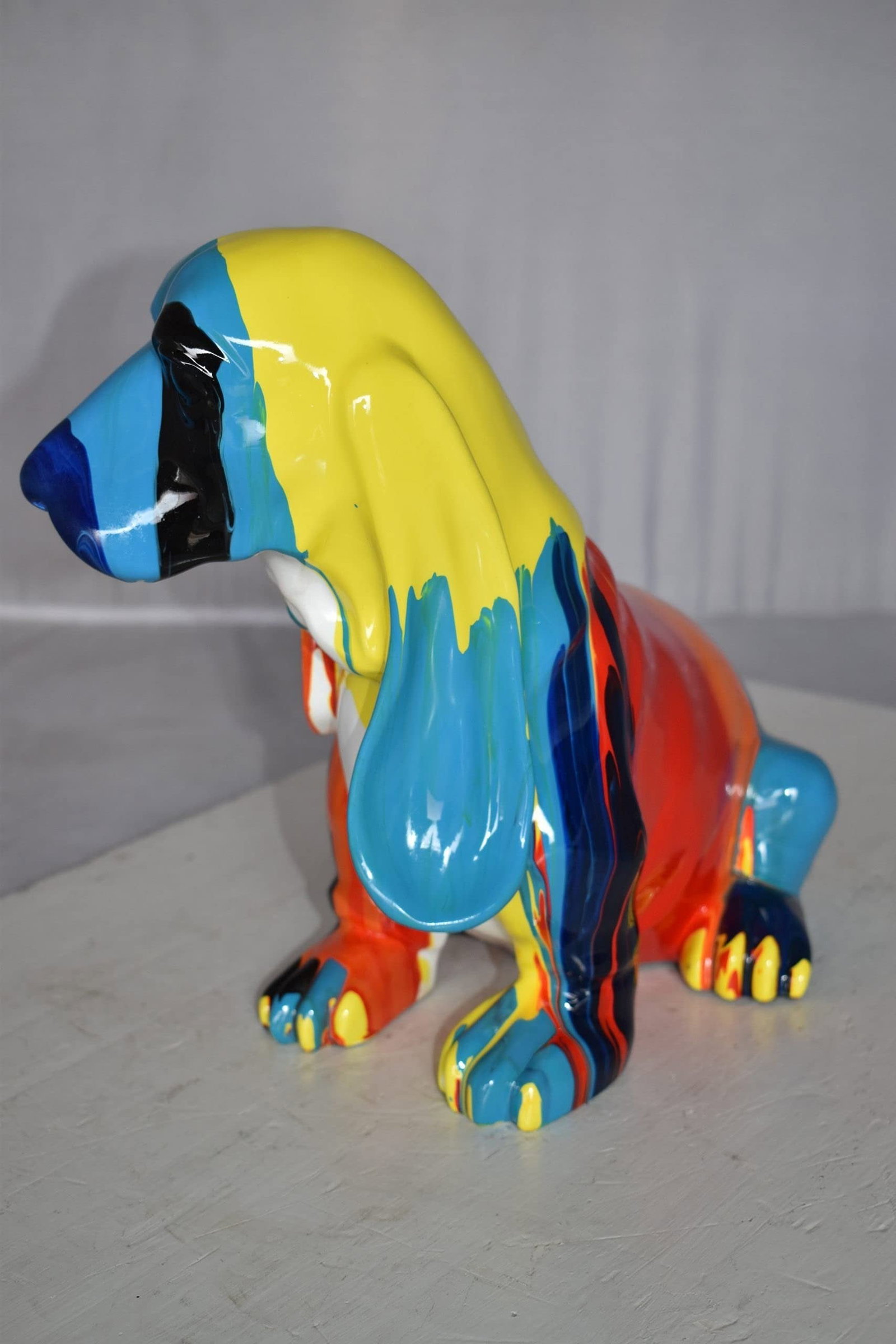 Modern Paint Drops Basset Hound Dog Statue Made of Resin Size: 16" x 8" x 13"H - 8
