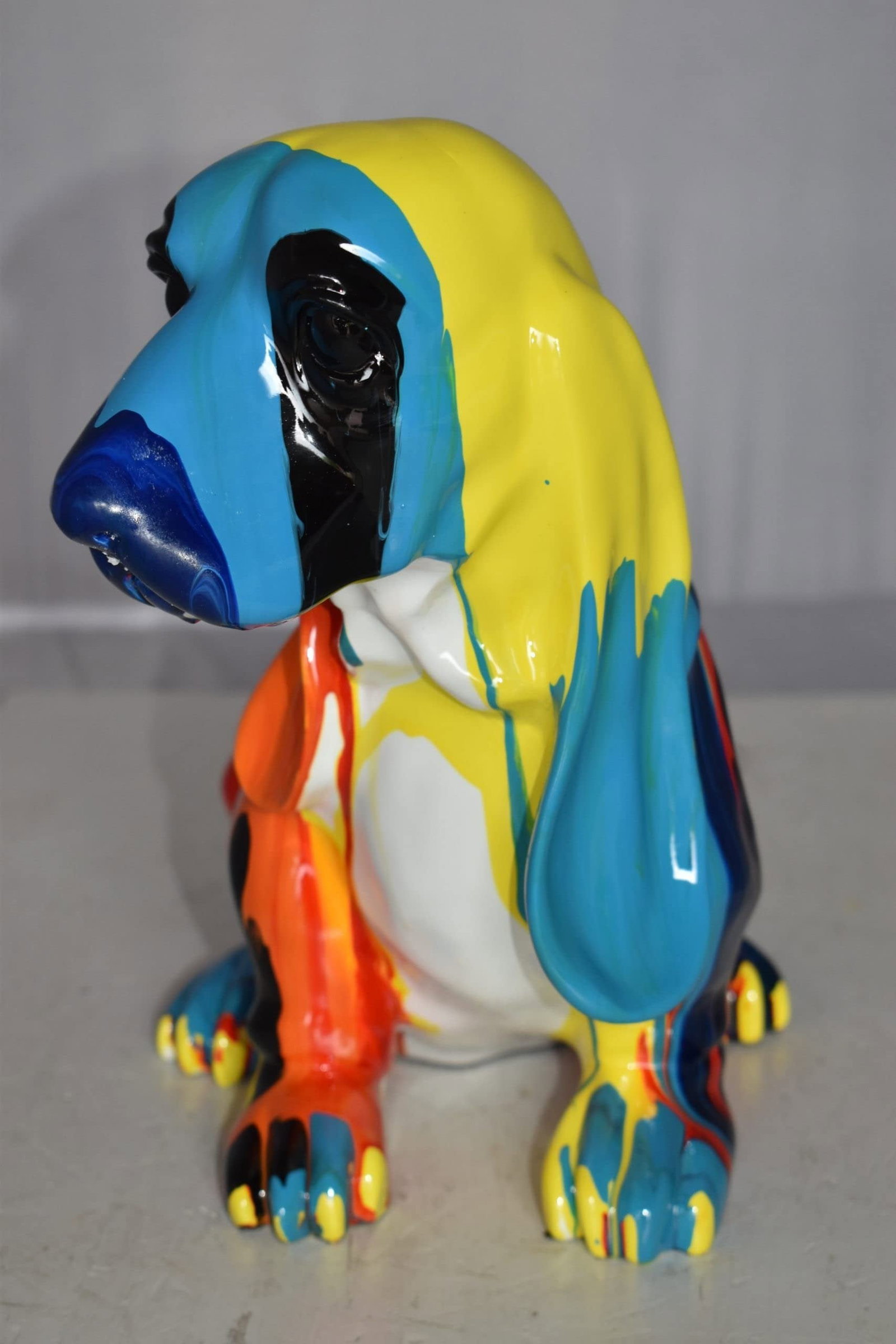 Modern Paint Drops Basset Hound Dog Statue Made of Resin Size: 16" x 8" x 13"H - 9