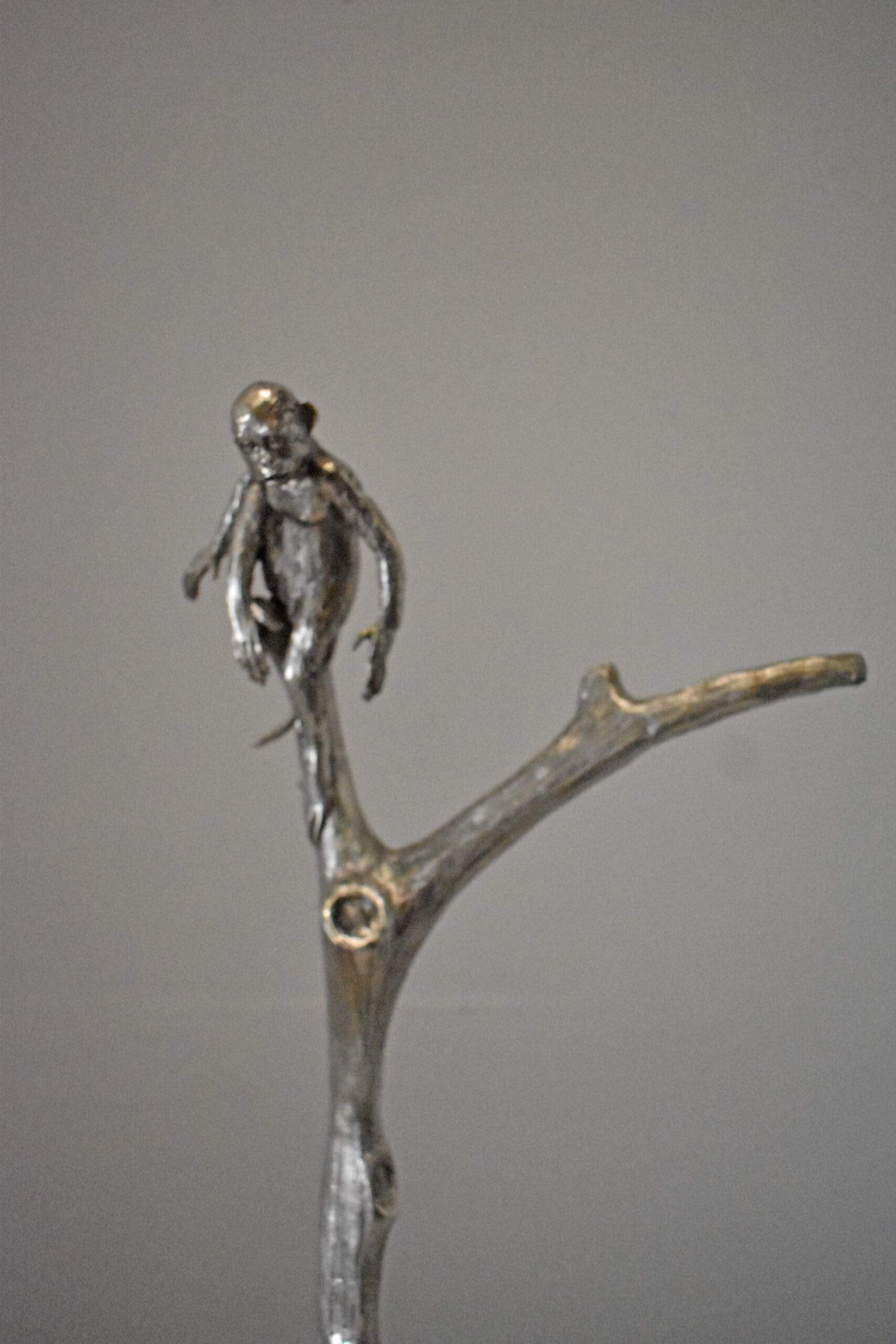 Monkey Resting on a Tree Silver Finish Bronze Statue - Size: 12" x 13" x 27"H. - 4