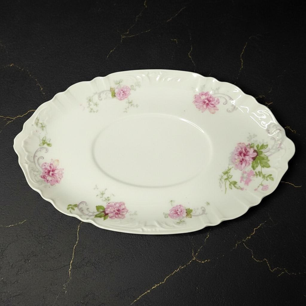 Antique Pink Roses Gravy Boat & Underplate by Theodore Haviland Limoges France Gilded - 8