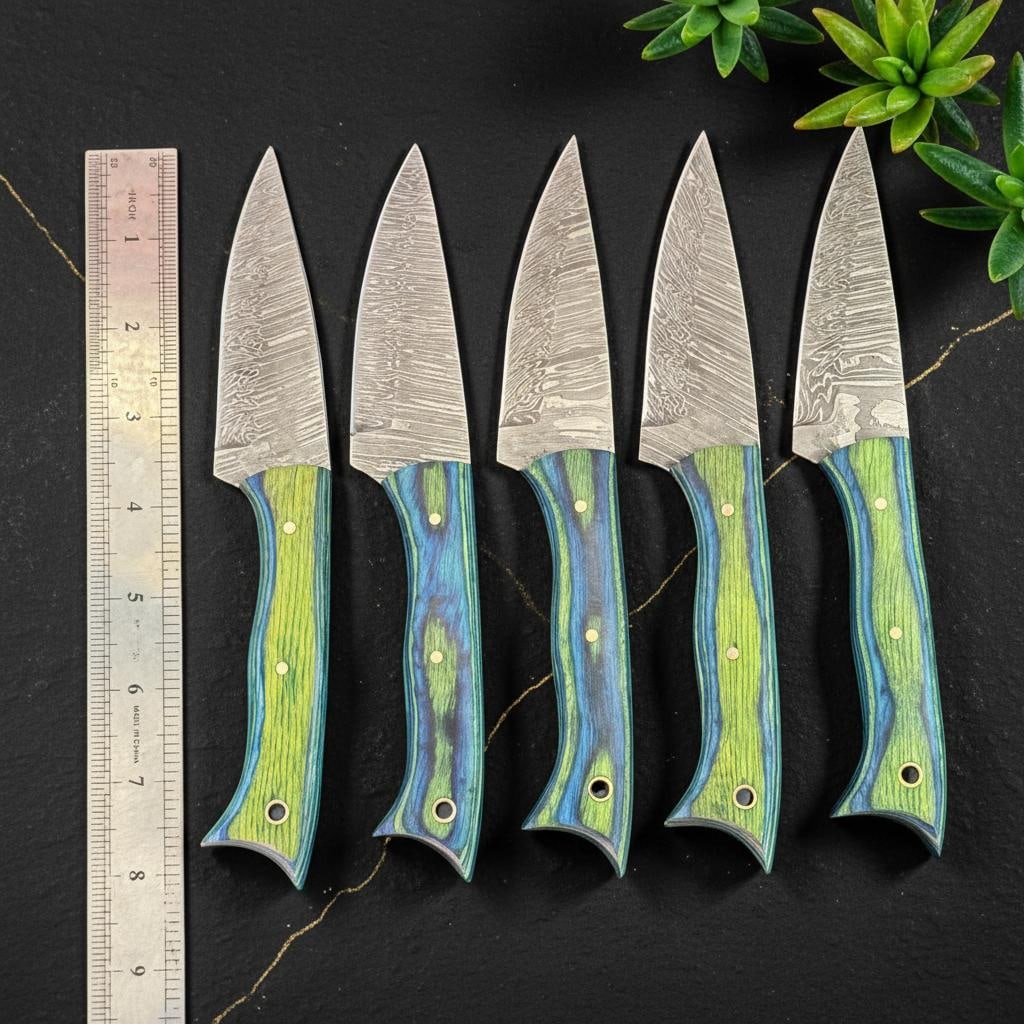 5 Full Tang Damascus Steel Steak Knives with Handcrafted Wood and Resin Handles - 6