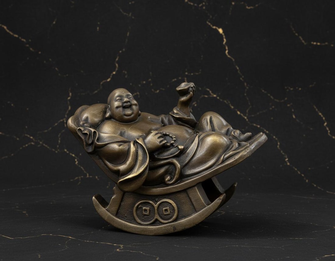 Signed Milo Bronze Sculpture of a Joyous Laughing Buddha, Vintage Sitting Statue (1 of 7)