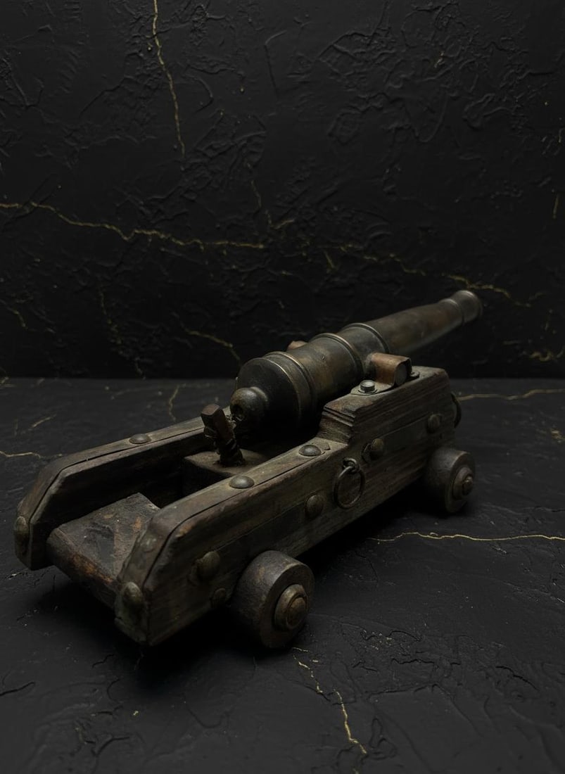 Vintage All Original Brass Cannon Model Decorative Piece Unknown Maker - 4