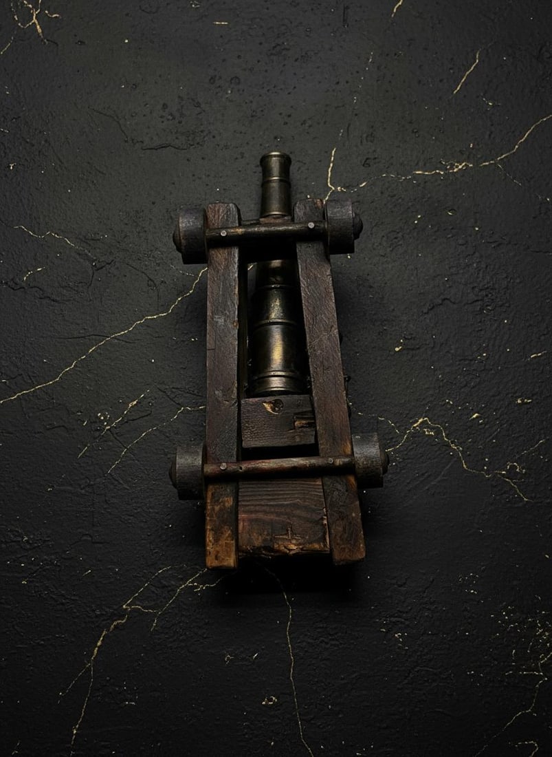 Vintage All Original Brass Cannon Model Decorative Piece Unknown Maker - 7