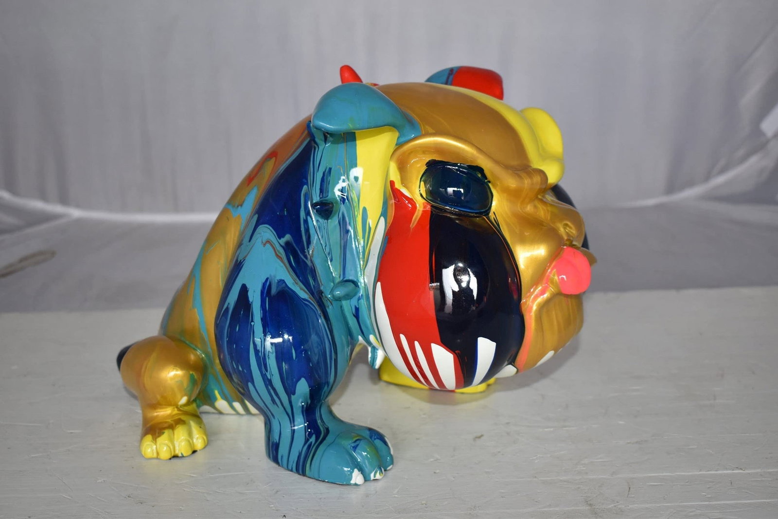 Modern Happy Paint Drops Bulldog Statue Made of Resin Size: 14" x 19" x 10"H - 3