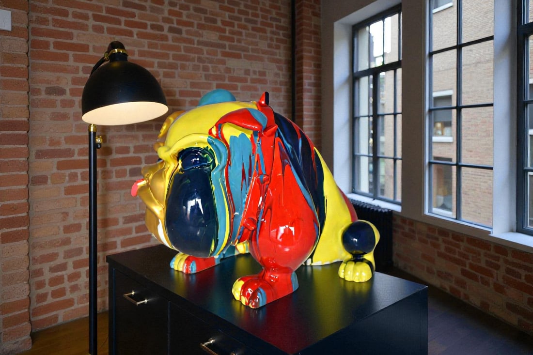 Modern Happy Paint Drops Bulldog Statue Made of Resin Size: 14" x 19" x 10"H - 4