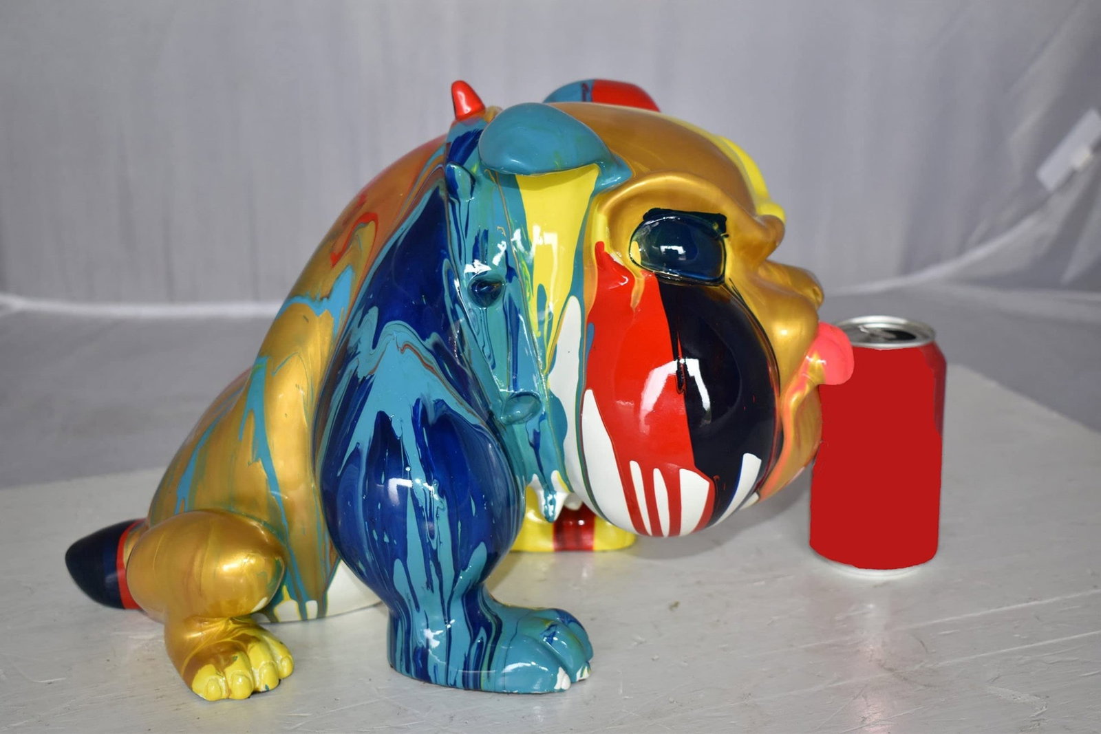 Modern Happy Paint Drops Bulldog Statue Made of Resin Size: 14" x 19" x 10"H - 5