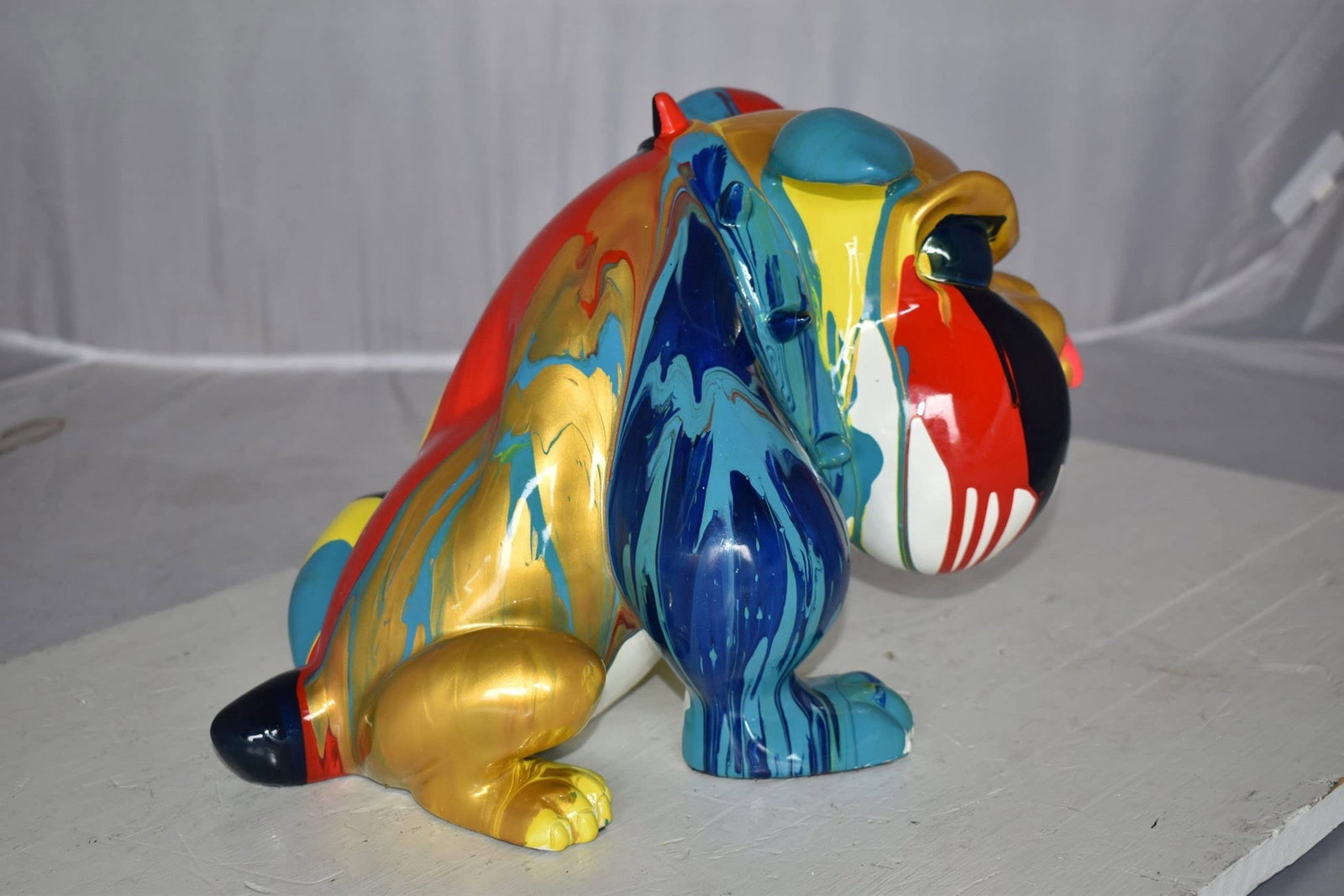 Modern Happy Paint Drops Bulldog Statue Made of Resin Size: 14" x 19" x 10"H - 6