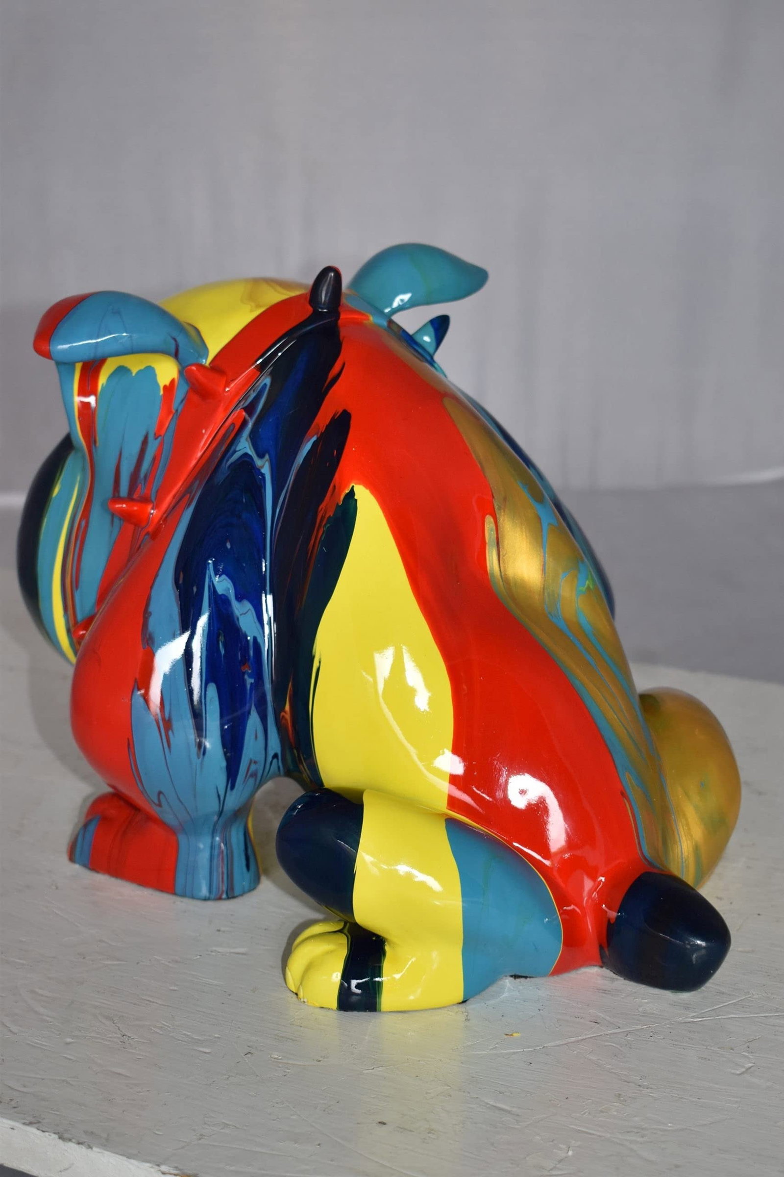 Modern Happy Paint Drops Bulldog Statue Made of Resin Size: 14" x 19" x 10"H - 9