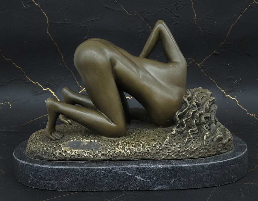 Signed John Koch Bronze Sculpture of a Nude Woman, Art Figurine on Marble Base - 4