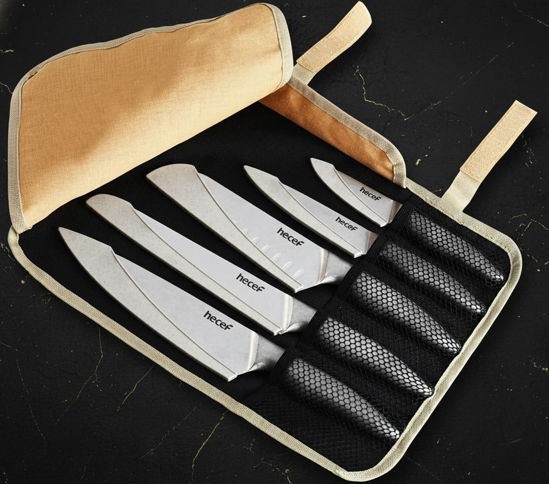 Professional 5pc Chef Knife Set with Roll Bag Stonewashed Stainless Steel Cutlery (1 of 8)