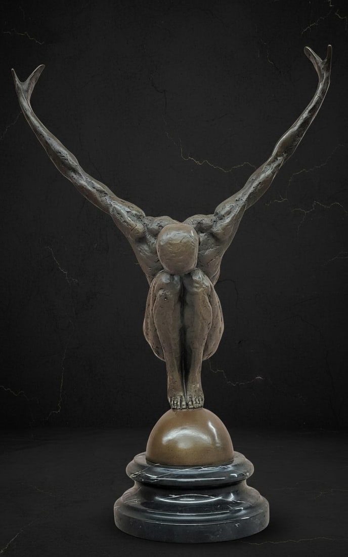 Large Signed Milo Bronze Sculpture Athletic Male Swimmer Diver on Marble Base - 3
