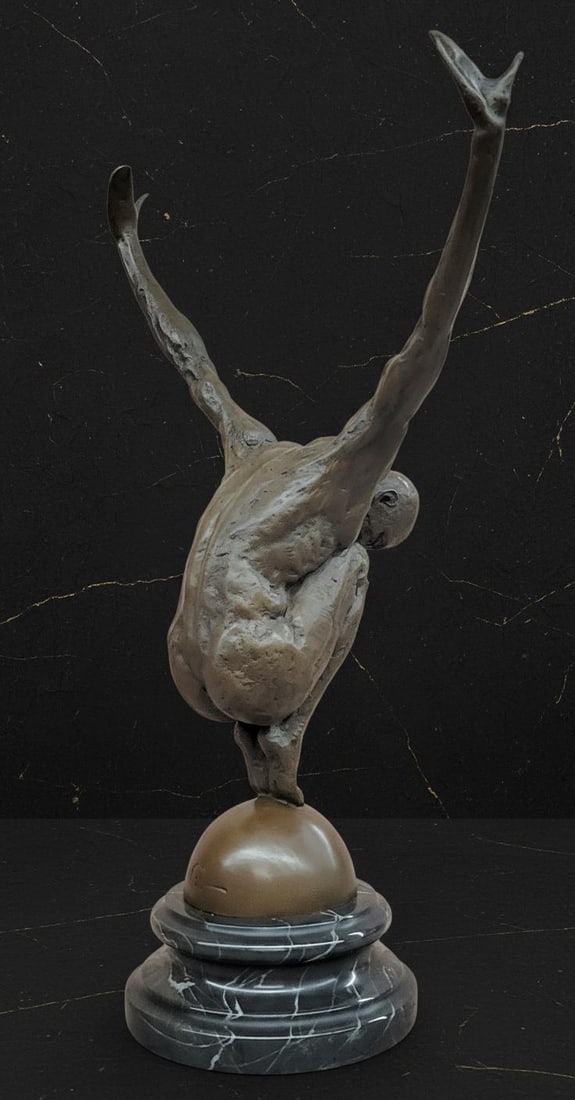 Large Signed Milo Bronze Sculpture Athletic Male Swimmer Diver on Marble Base - 6