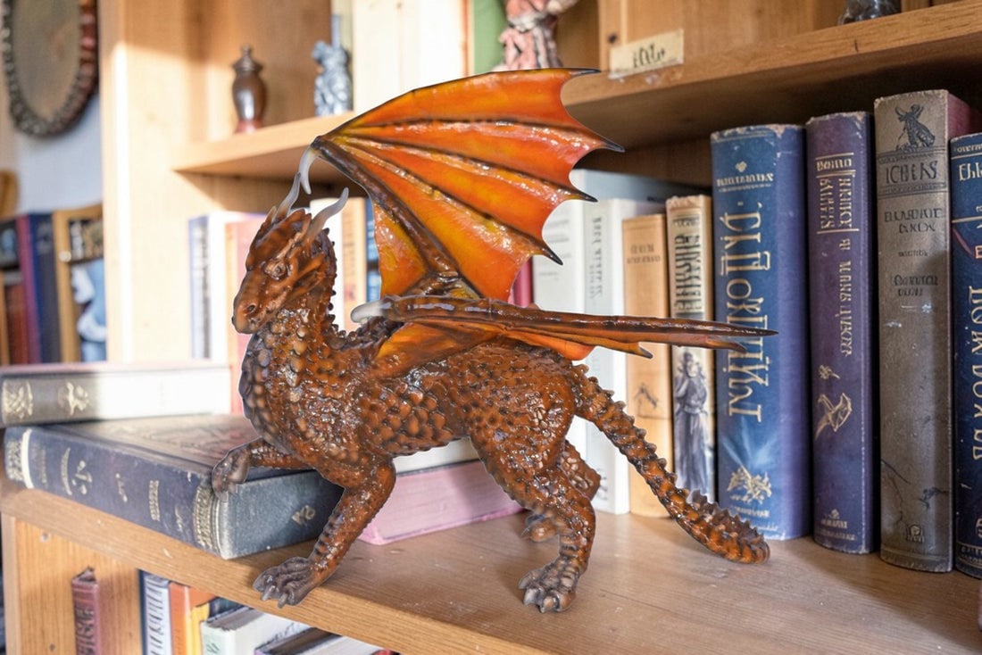 Painted Dragon Made of Bronze, Statue - Size: 15"L x 14"W x 12"H. - 2