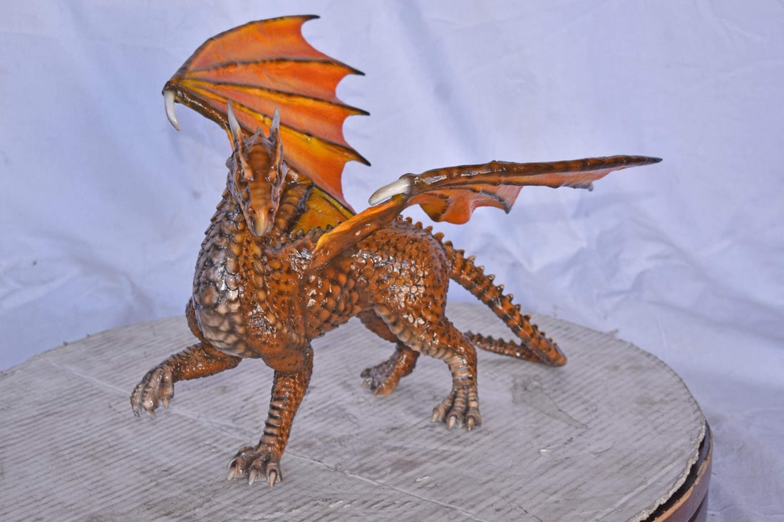 Painted Dragon Made of Bronze, Statue - Size: 15"L x 14"W x 12"H. - 3