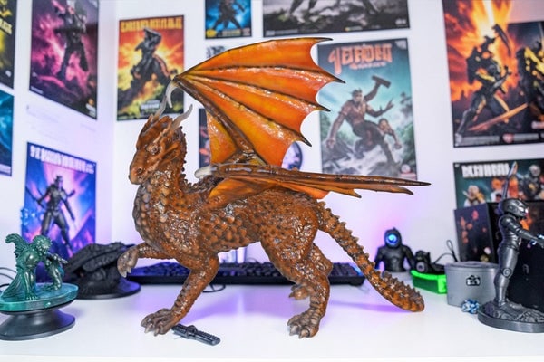 Painted Dragon Made of Bronze, Statue - Size: 15"L x 14"W x 12"H. - 4