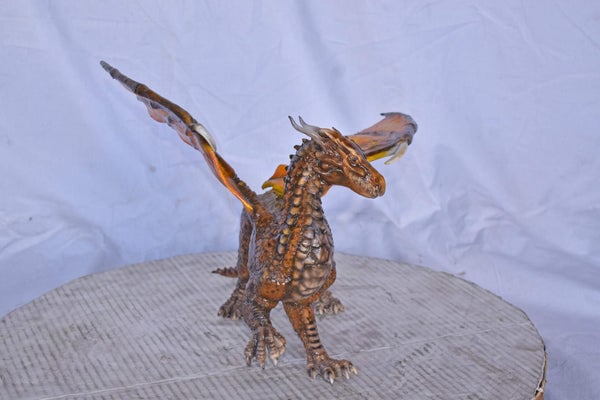 Painted Dragon Made of Bronze, Statue - Size: 15"L x 14"W x 12"H. - 5