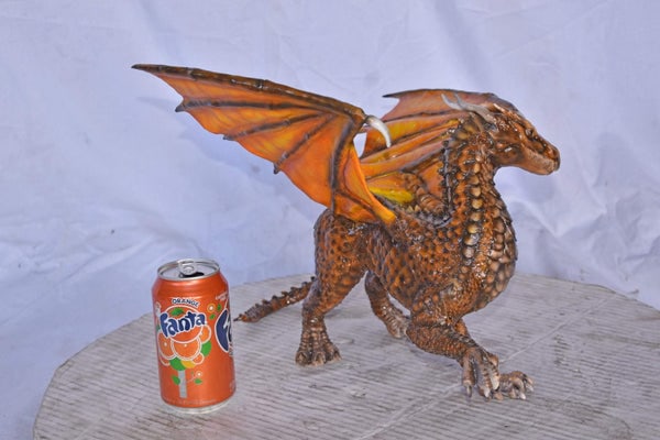 Painted Dragon Made of Bronze, Statue - Size: 15"L x 14"W x 12"H. - 6