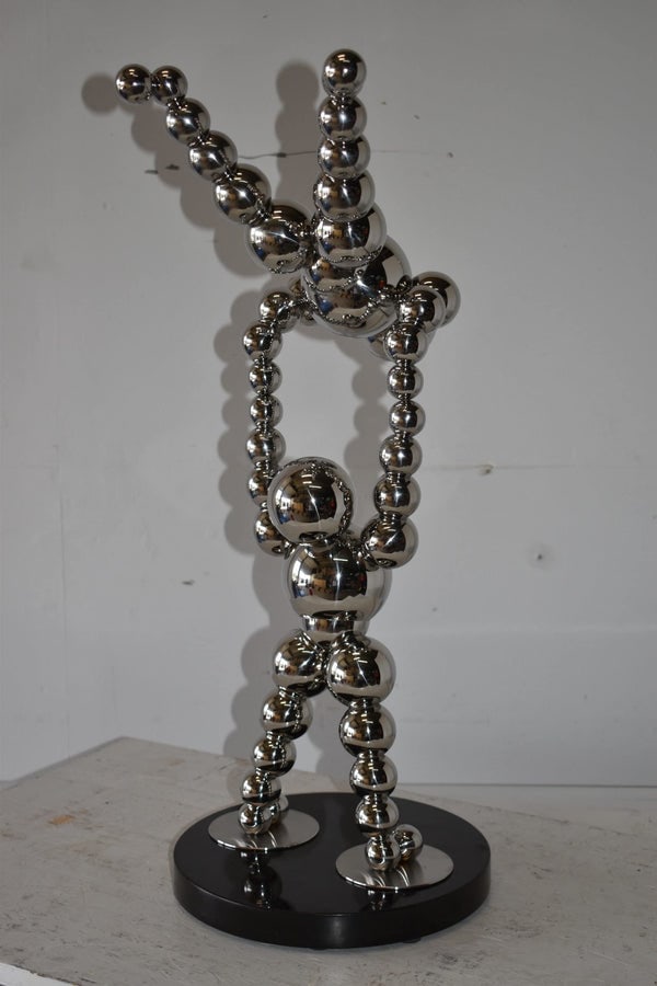 Modern Art Acrobat Couple in Action Chrome Balls Statue Size: 12" x 14" x 27"H - 10