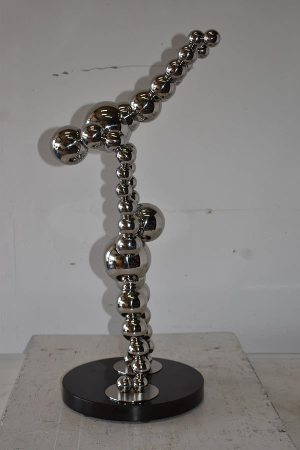 Modern Art Acrobat Couple in Action Chrome Balls Statue Size: 12" x 14" x 27"H - 4
