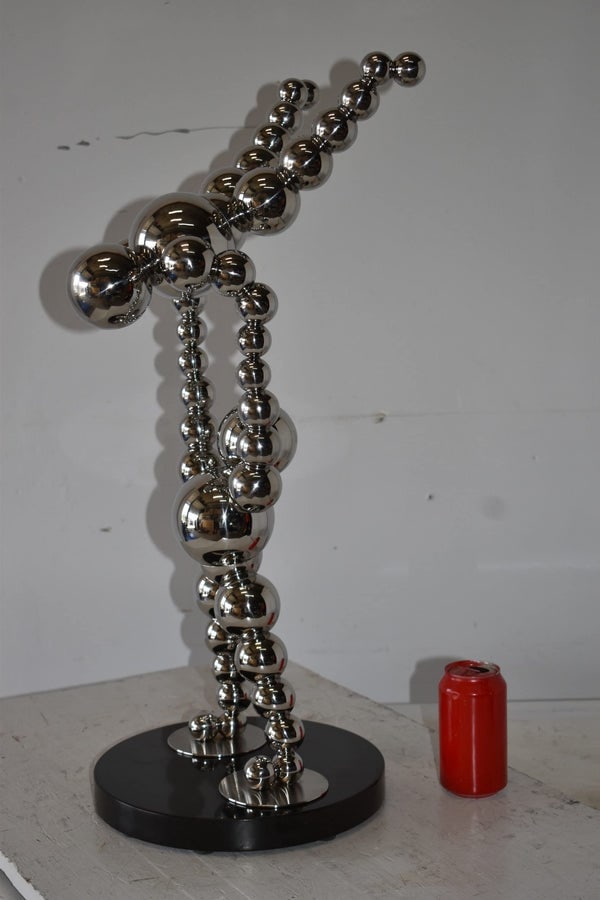 Modern Art Acrobat Couple in Action Chrome Balls Statue Size: 12" x 14" x 27"H - 5