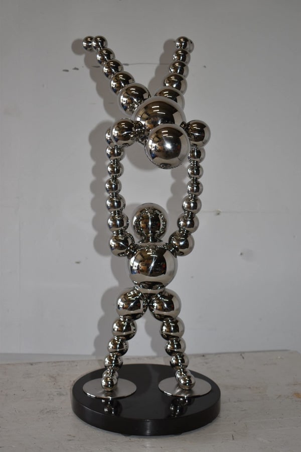 Modern Art Acrobat Couple in Action Chrome Balls Statue Size: 12" x 14" x 27"H - 7