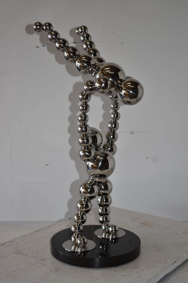 Modern Art Acrobat Couple in Action Chrome Balls Statue Size: 12" x 14" x 27"H - 8