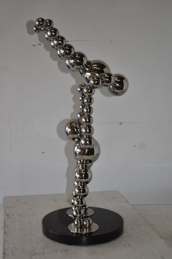 Modern Art Acrobat Couple in Action Chrome Balls Statue Size: 12" x 14" x 27"H - 9