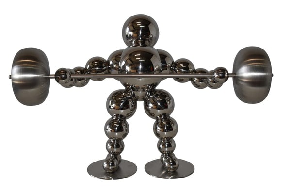 Modern Art Weightlifter Second Pull Position Chrome Statue Size: 20" x 9" x 12"H: Title:Modern Art Weightlifter Second Pull Position Chrome Statue Size: 20" x 9" x 12"HDescription:Decorate your home with this beautiful, tabletop, modern looking, stainless-steel abstract of a