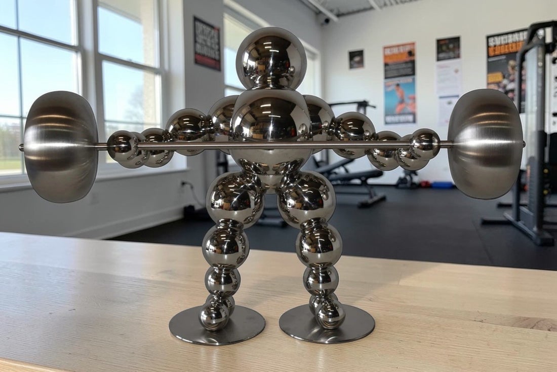 Modern Art Weightlifter Second Pull Position Chrome Statue Size: 20" x 9" x 12"H - 2