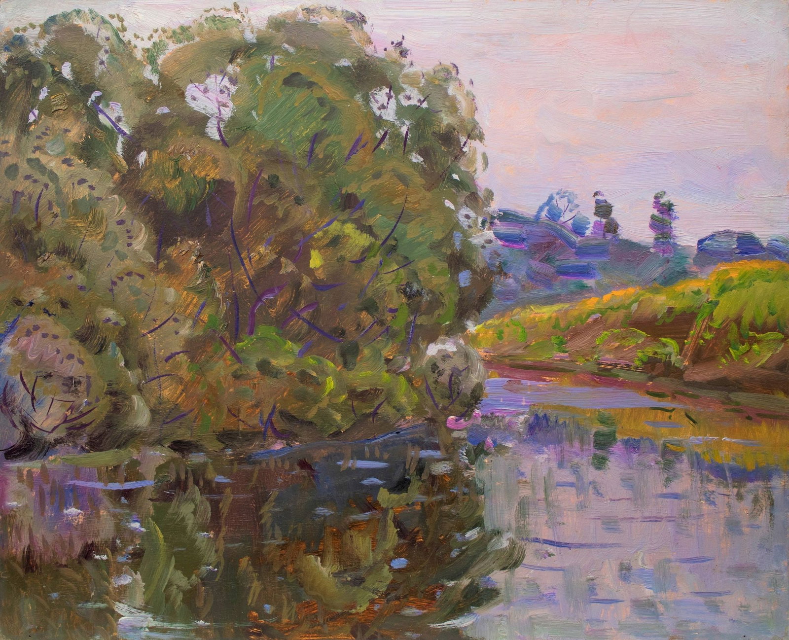Tyukha Ivan (Ukrainian artist), "Silent river", oil on cardboard (1 of 3)