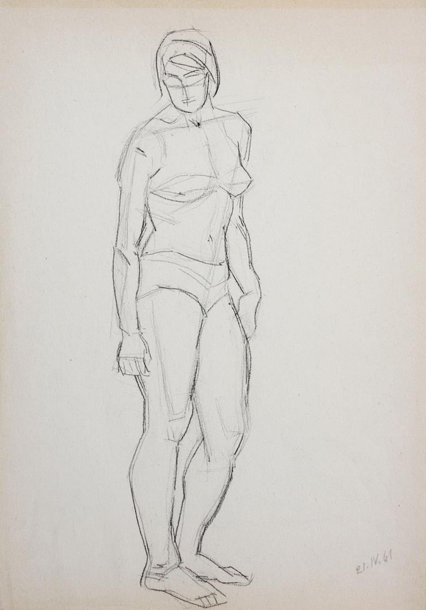 Bizyukov Onufry (Ukrainian artist), "Woman", pencil on paper: Title: Bizyukov Onufry (Ukrainian artist), "Woman", pencil on paper Artist: Bizyukov Onufry Terentevich Description: ARTIST: Bizyukov Onufry Terentevich, Ukrainian artist TITLE: "Woman" SIZE: 42 x