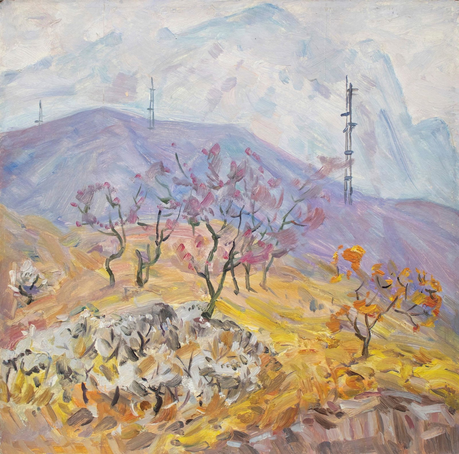 Tyukha Ivan (Ukrainian artist), "Pass", oil on cardboard: Title: Tyukha Ivan (Ukrainian artist), "Pass", oil on cardboard Artist: Tyukha Ivan Andriyovich Description: ARTIST: Tyukha Ivan Andriyovich, Ukrainian artist TITLE: "Pass" SIZE: 50 x 50 cm, (19