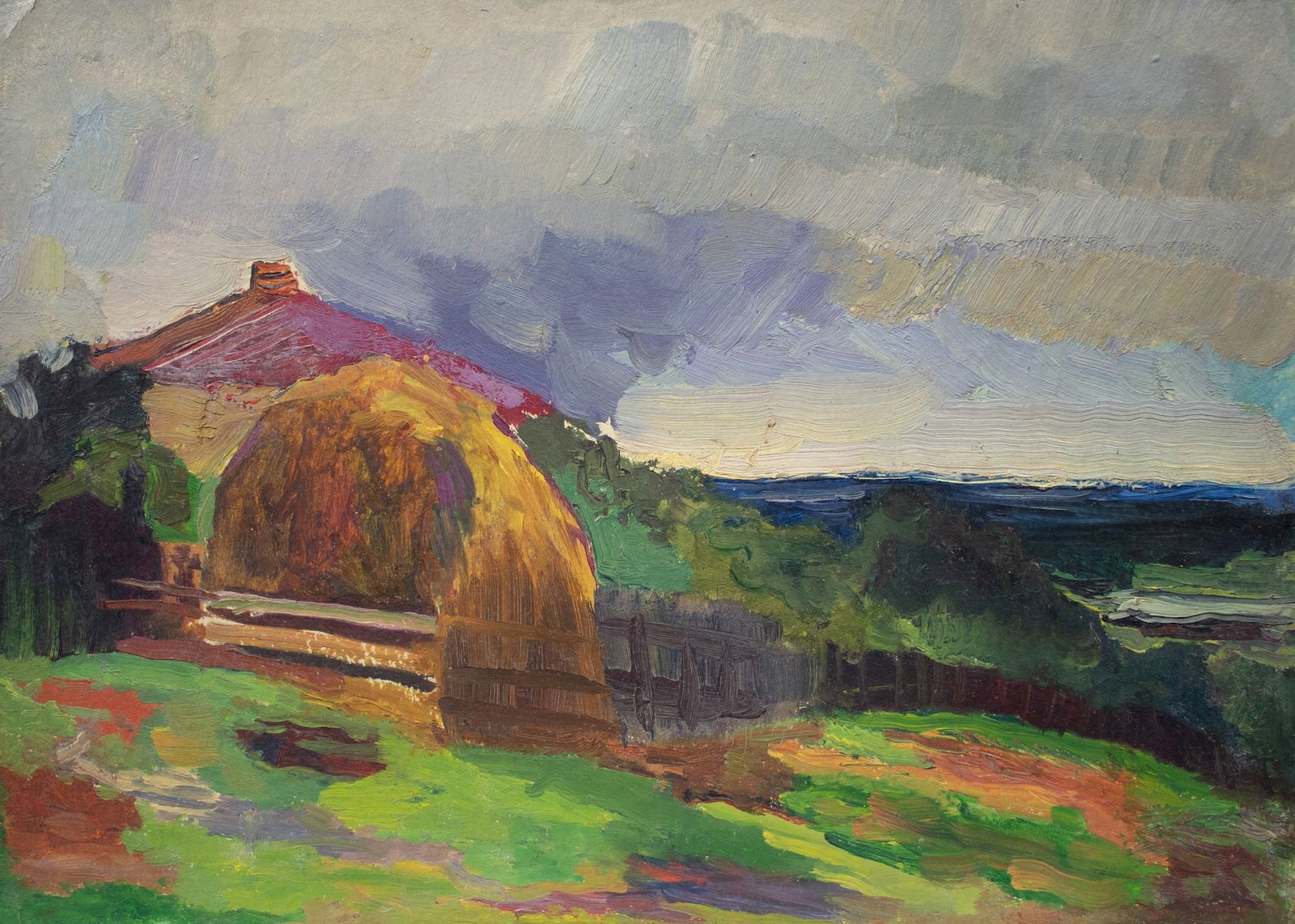 Bogdanov Vadim (Ukrainian artist), "Haycock", oil on cardboard: Title: Bogdanov Vadim (Ukrainian artist), "Haycock", oil on cardboard Artist: Bogdanov Vadim Viktorovich Description: ARTIST: Bogdanov Vadim Viktorovich, Ukrainian artist TITLE: "Haycock" SIZE: 26