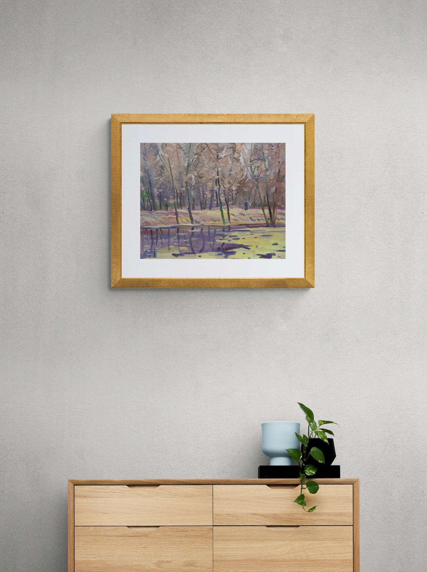 Tyukha Ivan (Ukrainian artist), "Walk along the shore of the pond", oil on cardboard - 3