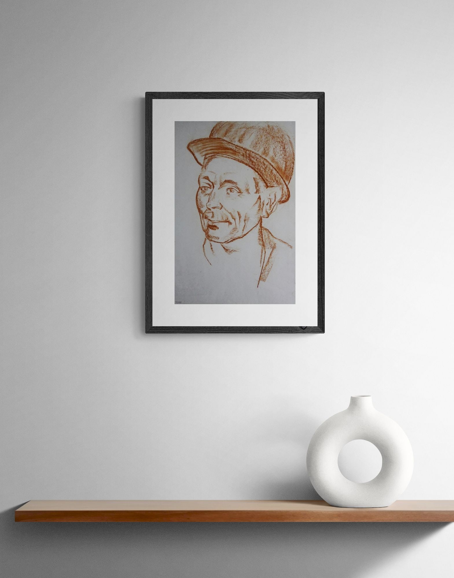 Mynka Olexandr (Ukrainian artist), "A man in a helmet. Cheerful metallurgist", sanguine on paper - 2