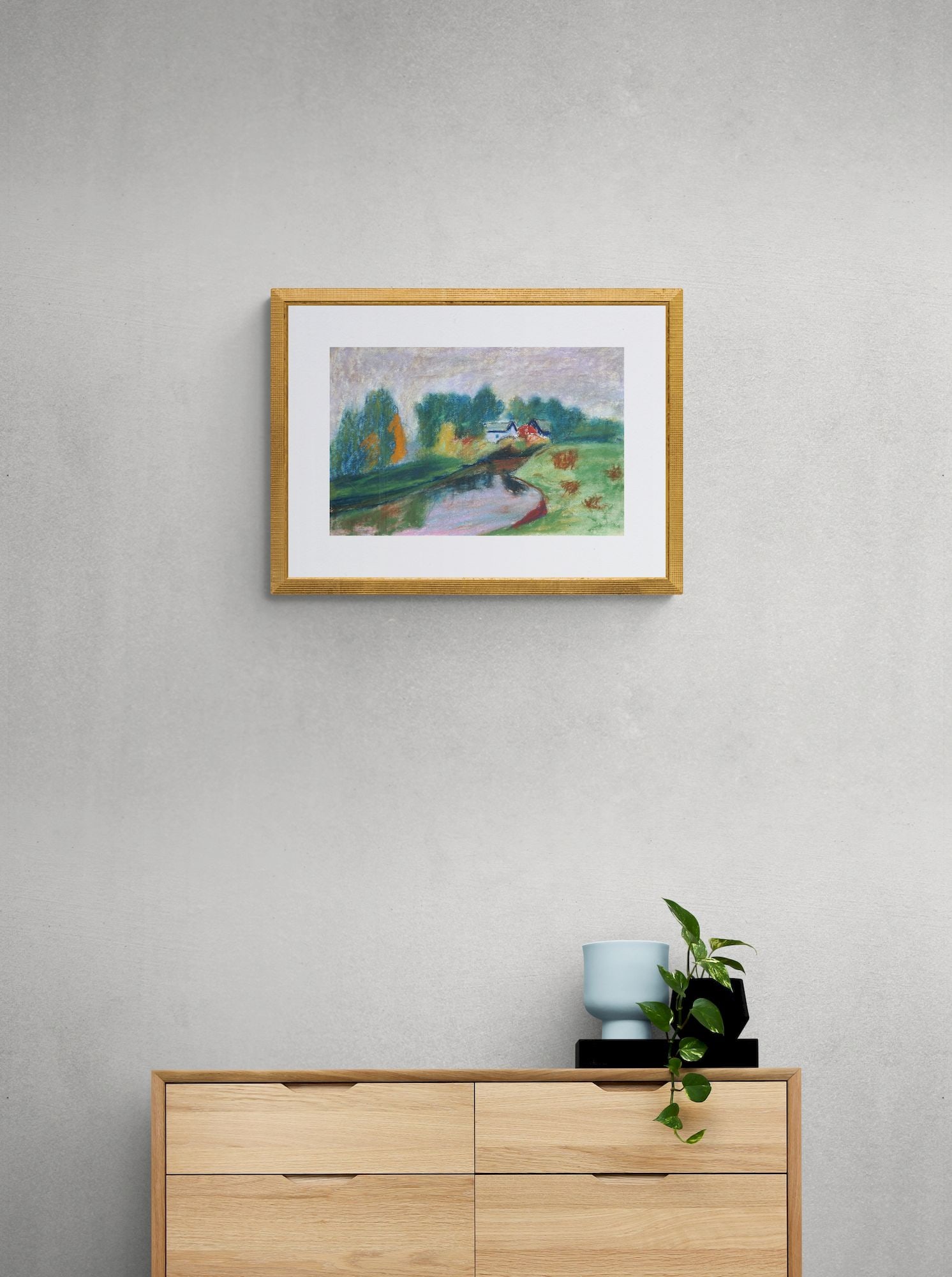 Lah Rostislav (Ukrainian artist), "The pond near the house", tempera on paper - 2