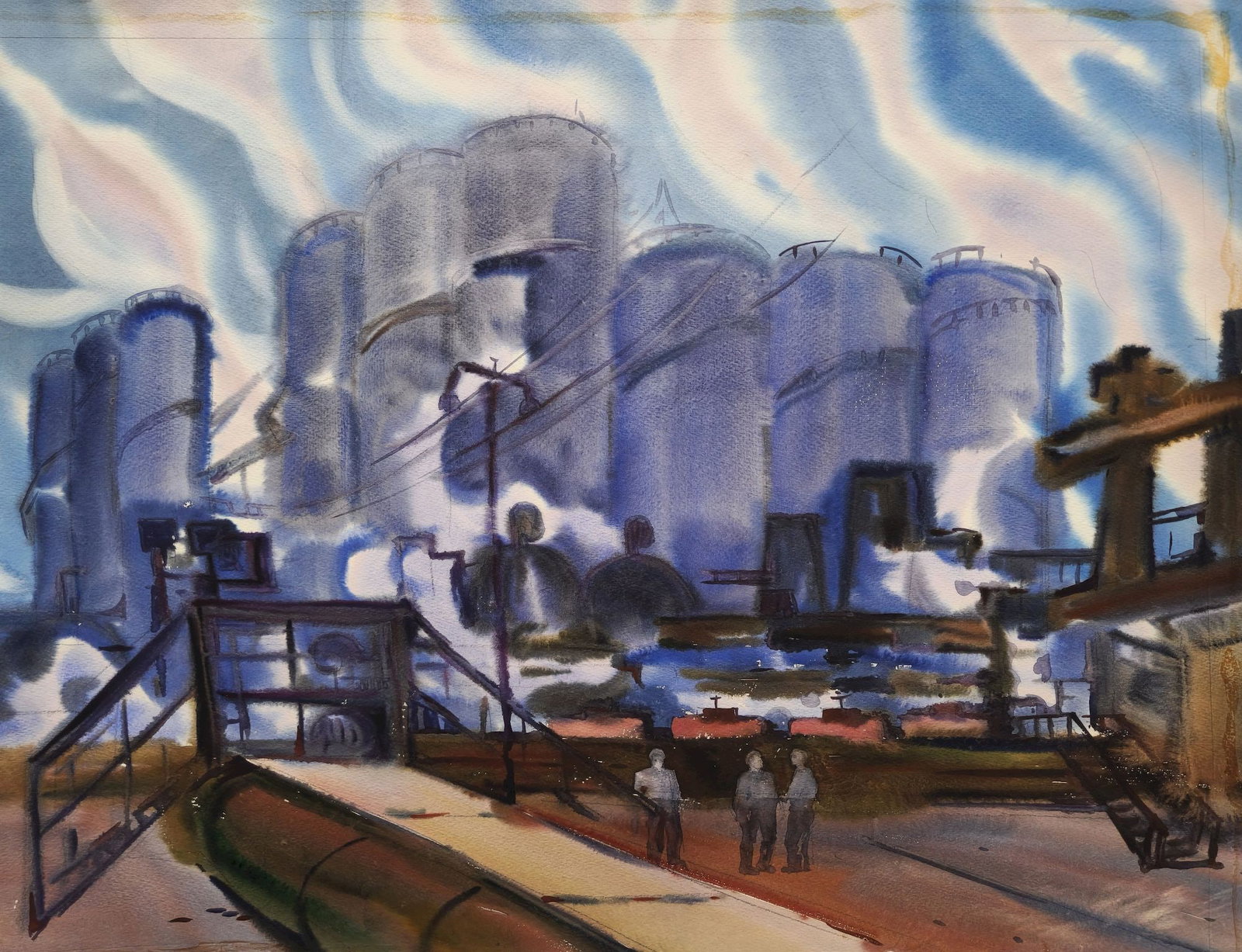 Kirilkov Valentin (Ukrainian artist), "Three factory workers", watercolor on paper (1 of 2)
