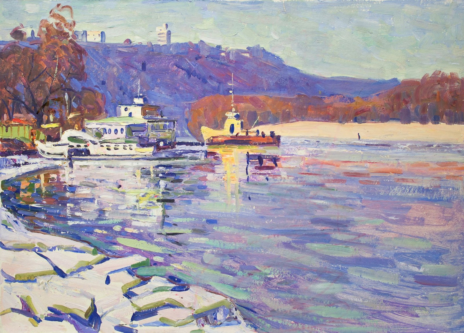 Tyukha Ivan (Ukrainian artist), "At the dock", oil on cardboard (1 of 3)