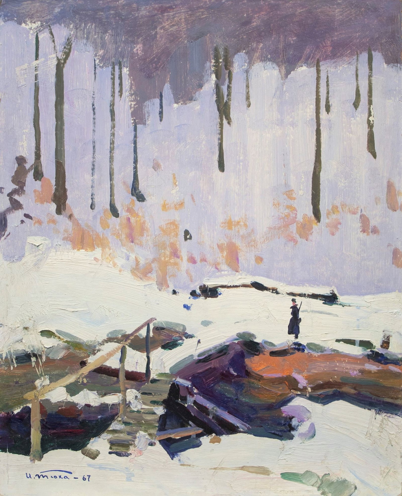 Tyukha Ivan (Ukrainian artist), "On guard", oil on cardboard: Title: Tyukha Ivan (Ukrainian artist), "On guard", oil on cardboard Artist: Tyukha Ivan Andriyovich Description: ARTIST: Tyukha Ivan Andriyovich, Ukrainian artist TITLE: "On guard" SIZE: 50 x 40