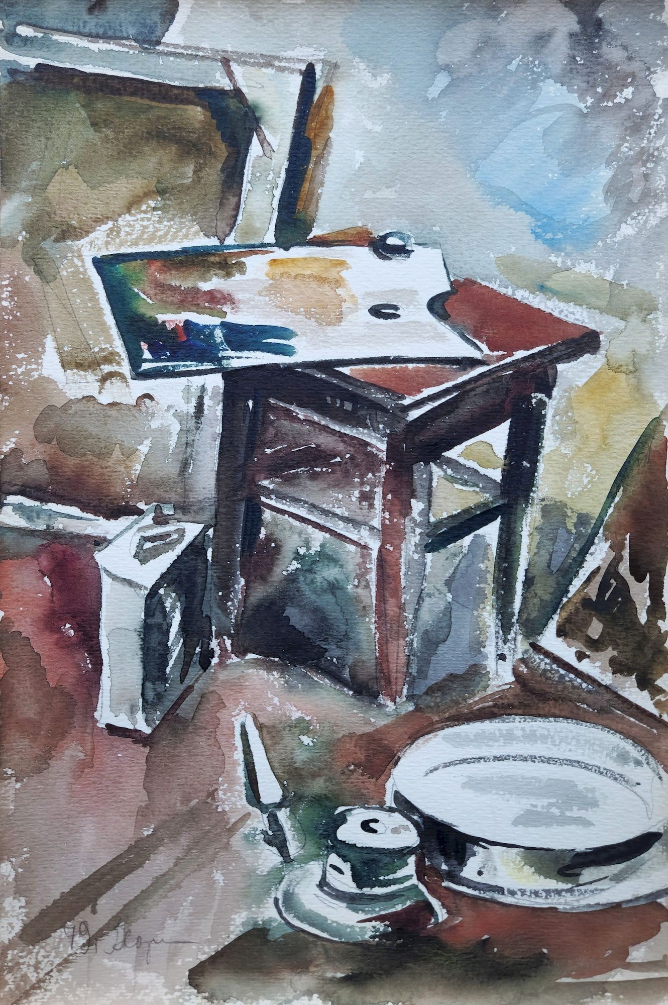 Khorenko Volodymir (Ukrainian artist), "Artist stuff", watercolor on paper: Title: Khorenko Volodymir (Ukrainian artist), "Artist stuff", watercolor on paper Artist: Khorenko Volodymir Fedorovich Description: ARTIST: Khorenko Volodymir Fedorovich, Ukrainian artist TITLE: