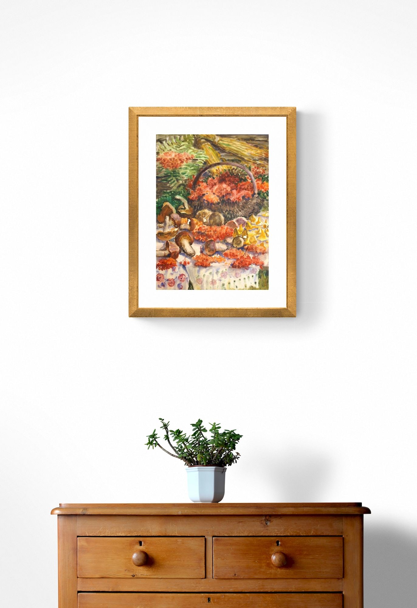 Unidentified (Ukrainian artist), "Still life with mushrooms and viburnum", watercolor on paper - 2
