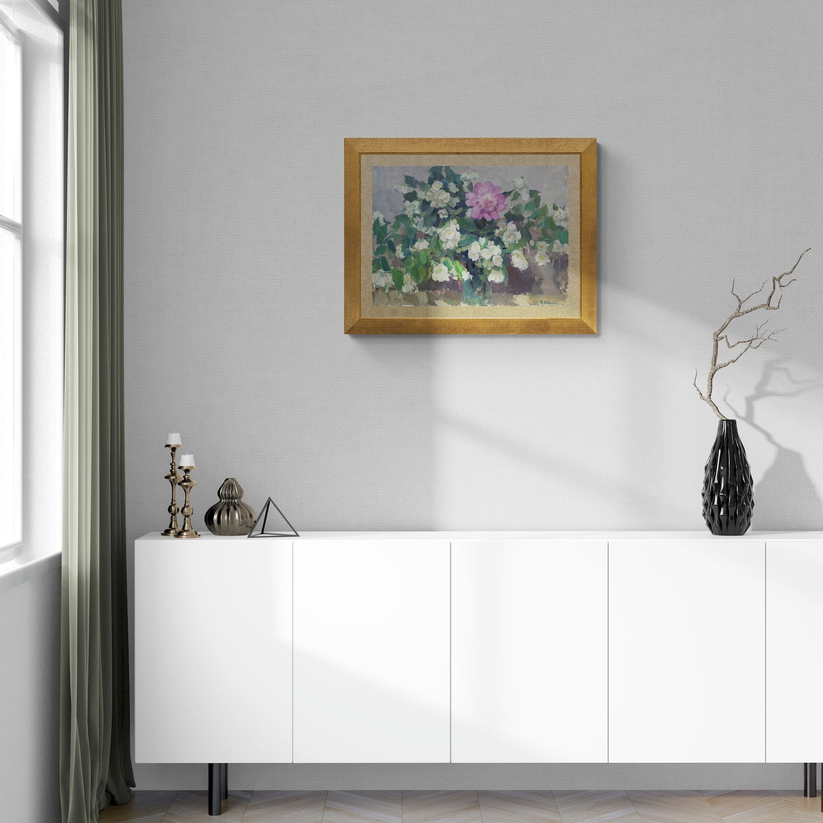 Khitrova Tamara (Ukrainian artist), "White flowers", oil on cardboard - 4