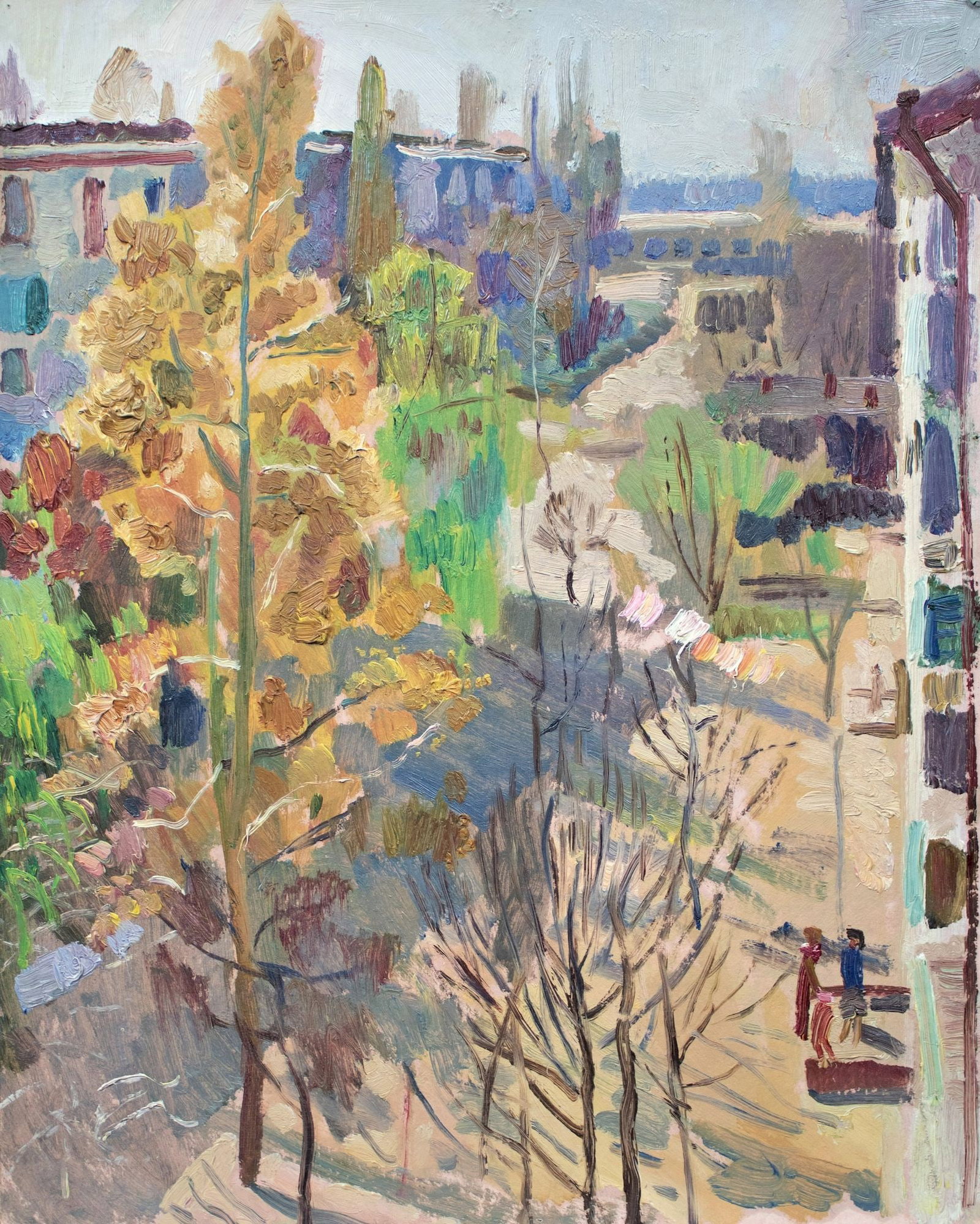 Unidentified (Ukrainian artist), "In the courtyard", oil on cardboard (1 of 3)