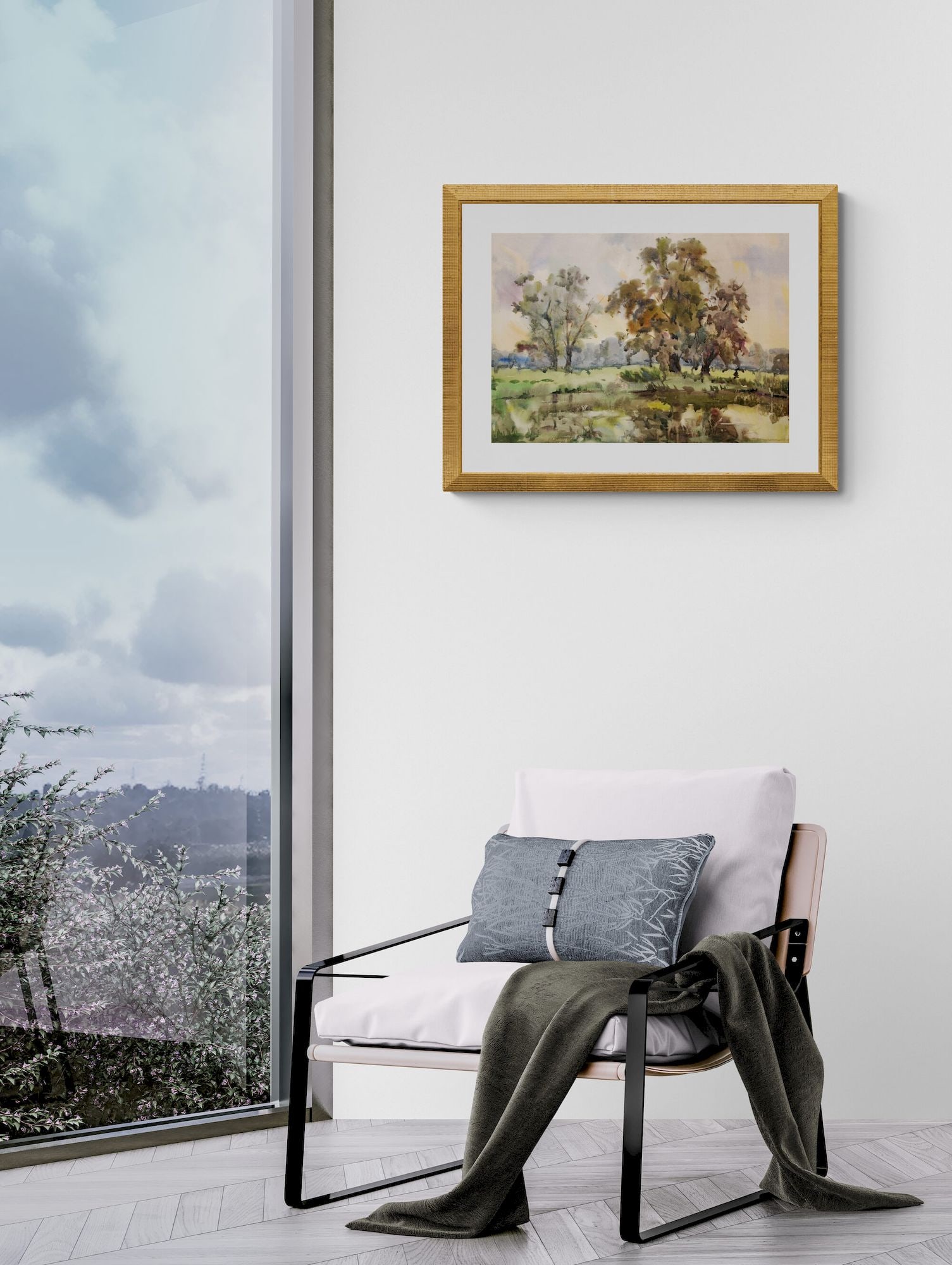 Unidentified (Ukrainian artist), "Near the pond", watercolor on paper - 2